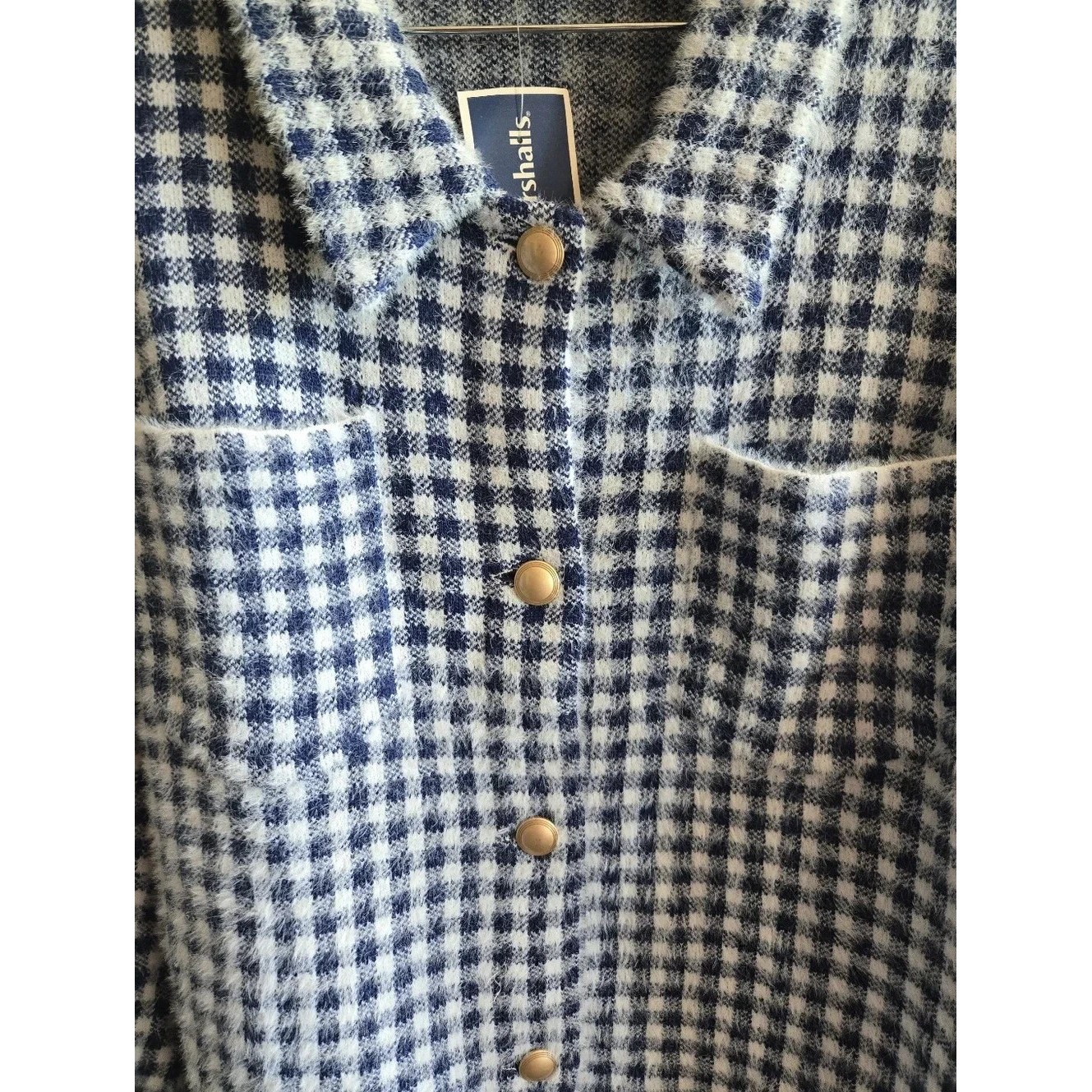 Nwt Max Studio Navy Blue & White Plaid Check Button-Up Jacket Size L — image 5 of 7